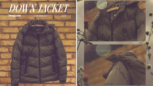 Mosaico com três imagens de jaqueta puffer da Hang Loose da coleção Down Jacket.