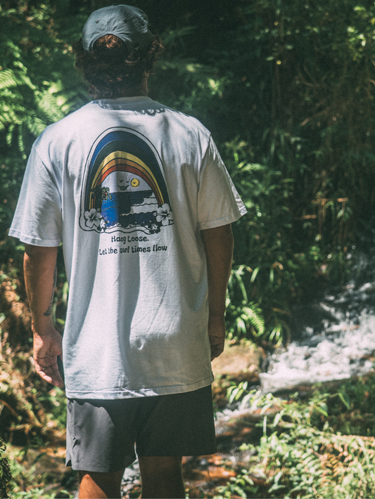 Camiseta Manga Curta Branca Masculina Hang Loose Rainbow