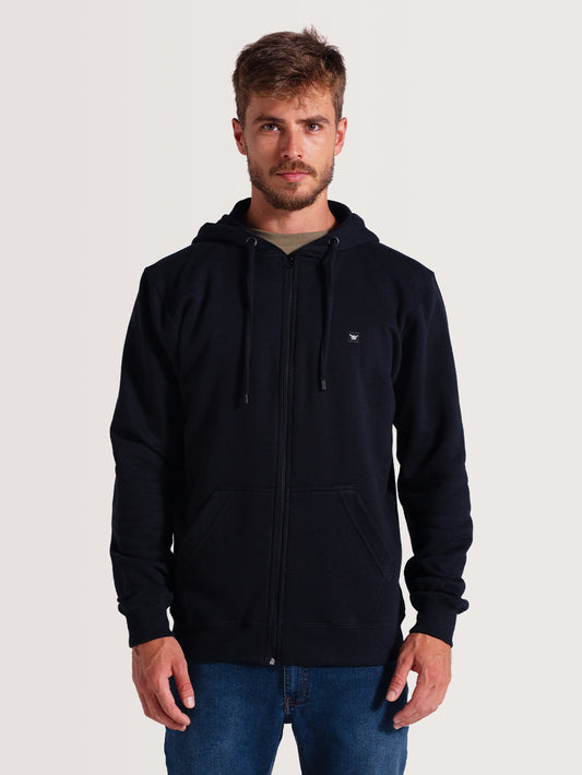 Moletom Canguru Com Zíper Preto Hang Loose Glassy