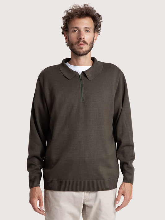 Suéter Tricot Verde Oliva Hang Loose Zipper