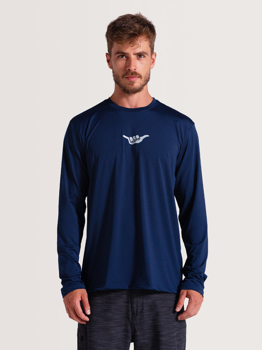 Camiseta Surf Manga Longa Azul Marinho Hang Loose Speedsleeves