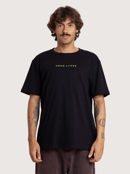 Camiseta Manga Curta Preta Hang Loose Atom