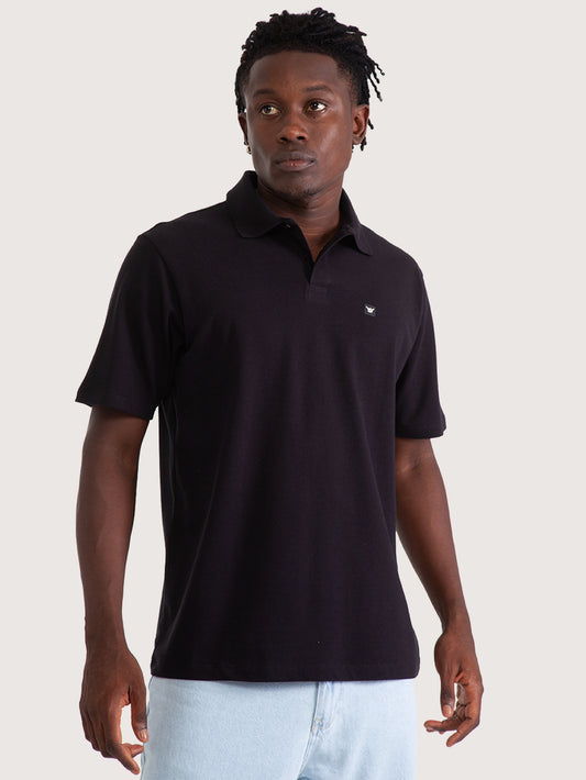 Camisa Polo Hang Loose Manga Curta Preta Basic