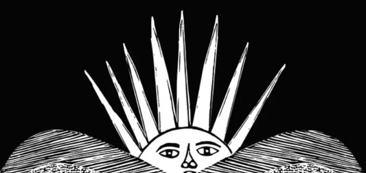 Imagem de identidade visual do Hang Loose Pro Contest com desenhos de sol com rosto entre montanhas.