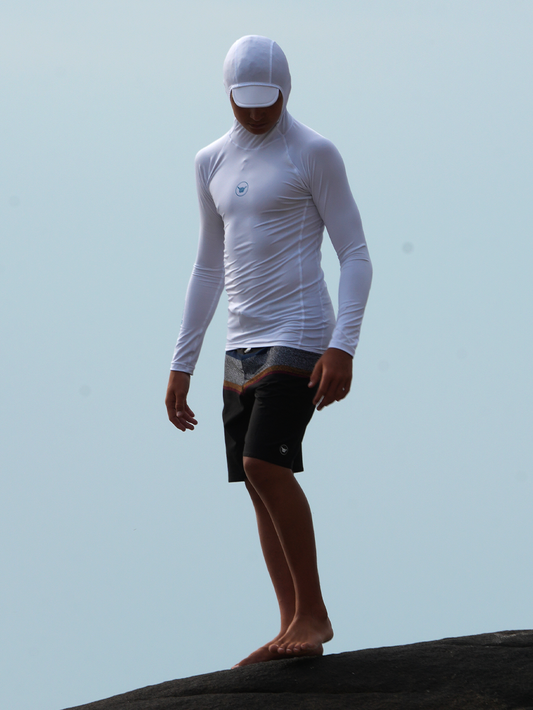 Camiseta Surf Com Capuz Manga Longa Branca Hang Loose Hood