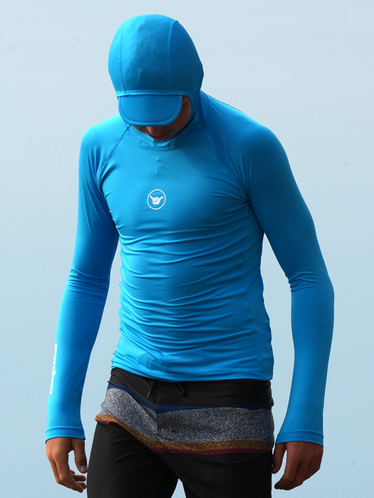 Camiseta Surf Com Capuz Manga Longa Azul Hang Loose Hood