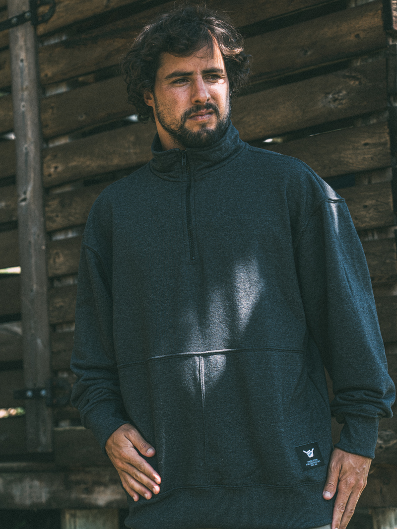 Moletom com Zíper e Gola Esporte Mescla Preto Hang Loose Vibes