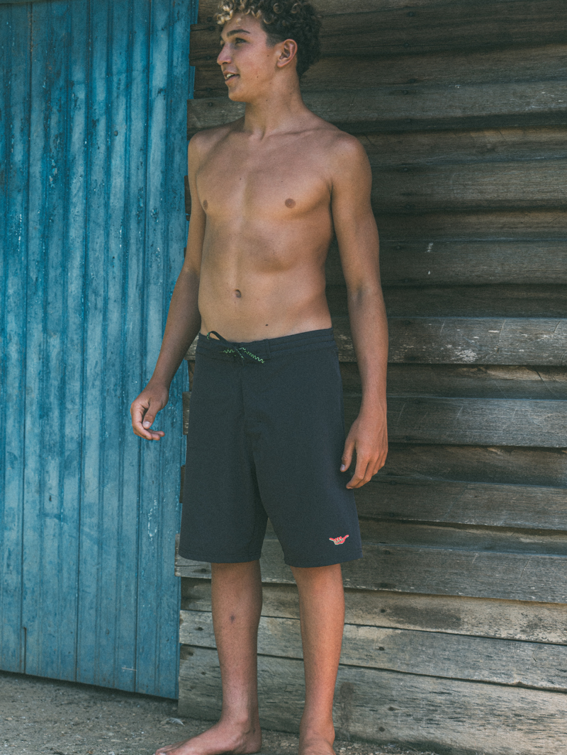 Boardshorts 18” Preto Hang Loose Retro
