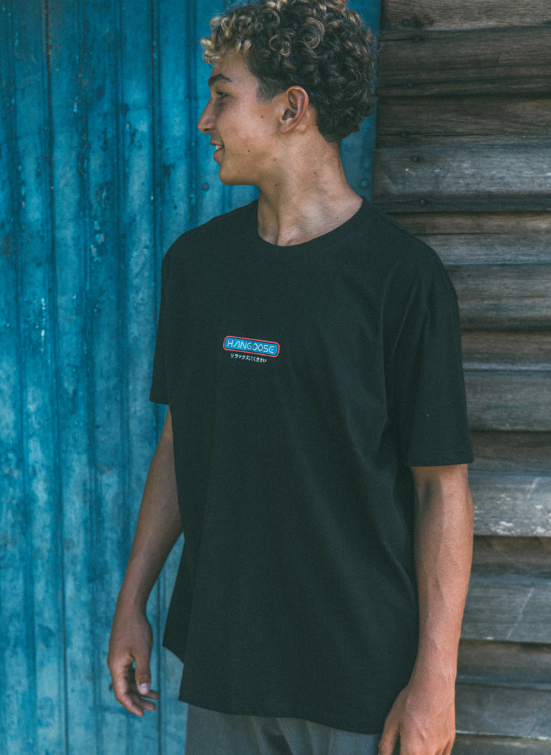 Camiseta Loose Fit Preta Masculina Hang Loose Kanji