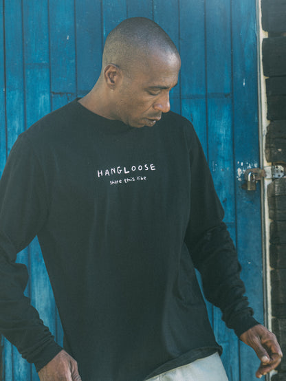 Camiseta Manga Longa Preta Masculina Hang Loose Share It