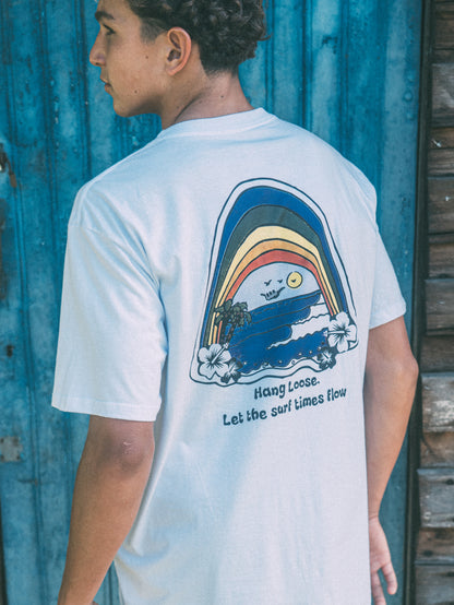 Camiseta Manga Curta Branca Masculina Hang Loose Rainbow