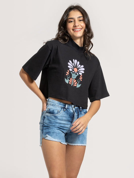 Camiseta Hang Loose Flower Preta