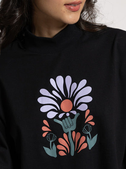 Camiseta Hang Loose Flower Preta