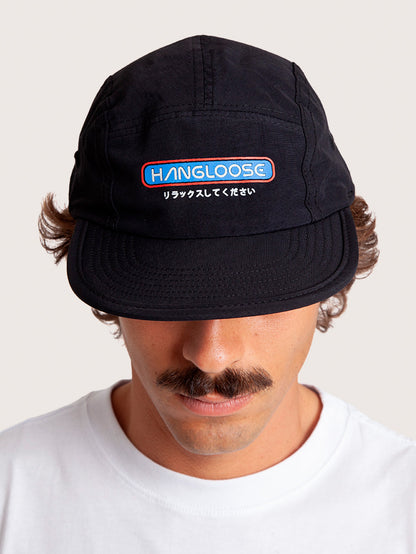 Boné Preto Hang Loose Kanji Five Panel com Aba em EVA