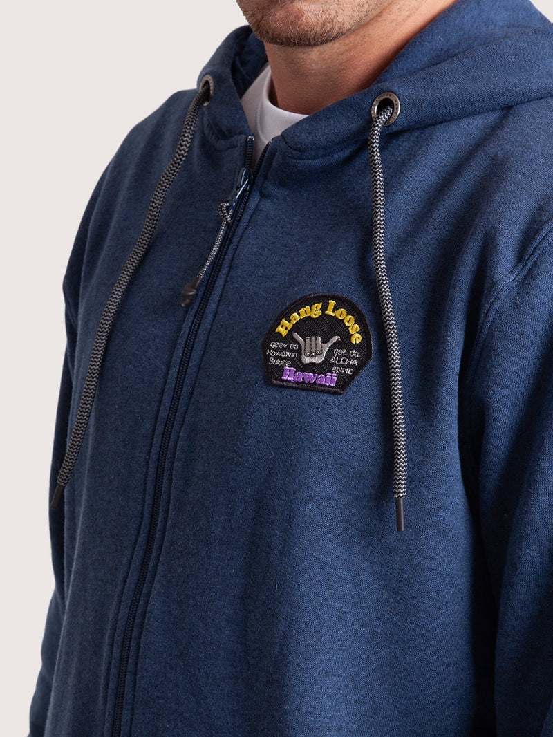 Moletom Canguru Aberto Azul Mescla Hang Loose Salute