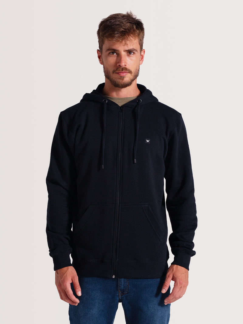 Moletom Canguru Com Zíper Preto Hang Loose Glassy
