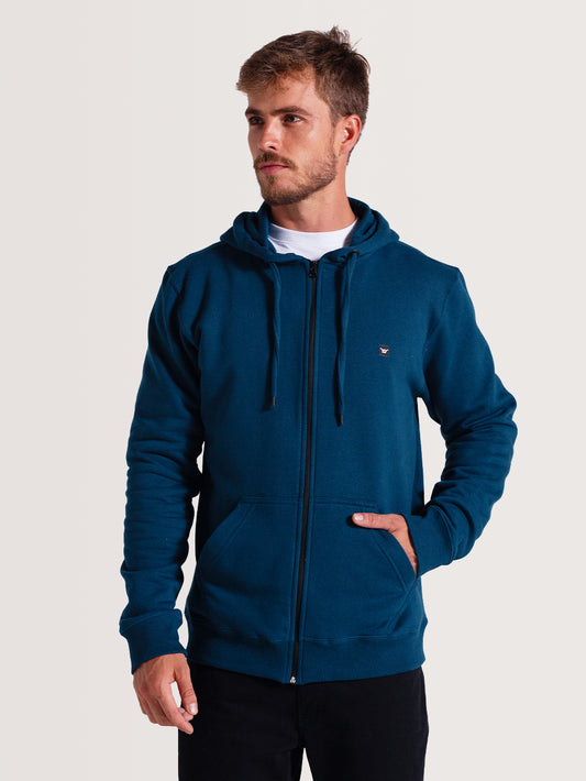 Moletom Canguru Com Zíper Azul Hang Loose Glassy