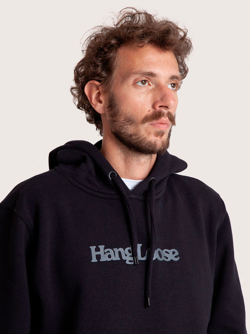 Moletom Canguru Preto Hang Loose Typo