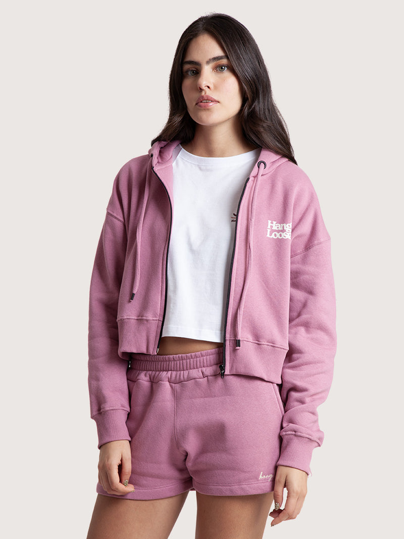 Moletom Aberto Cropped Rosa Hang Loose Basic