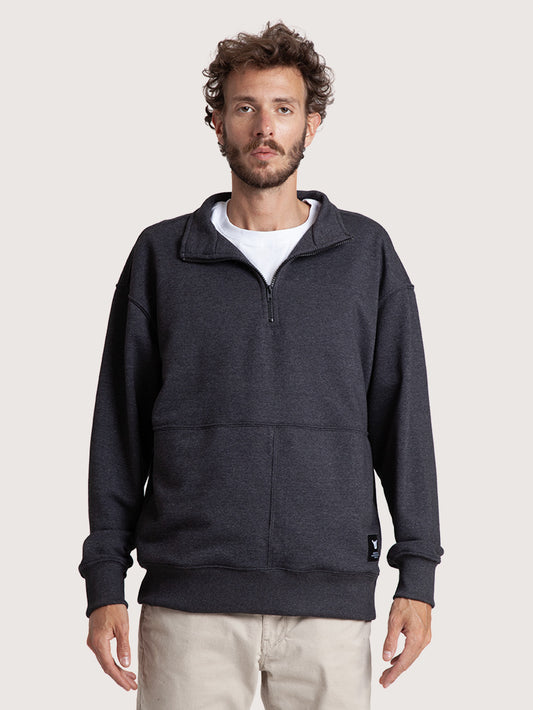 Moletom com Zíper e Gola Esporte Mescla Preto Hang Loose Vibes
