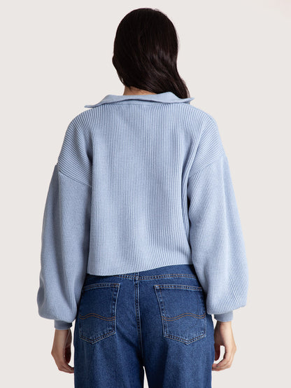 Blusa Tricot Hang Loose Zip Feminino Azul Claro