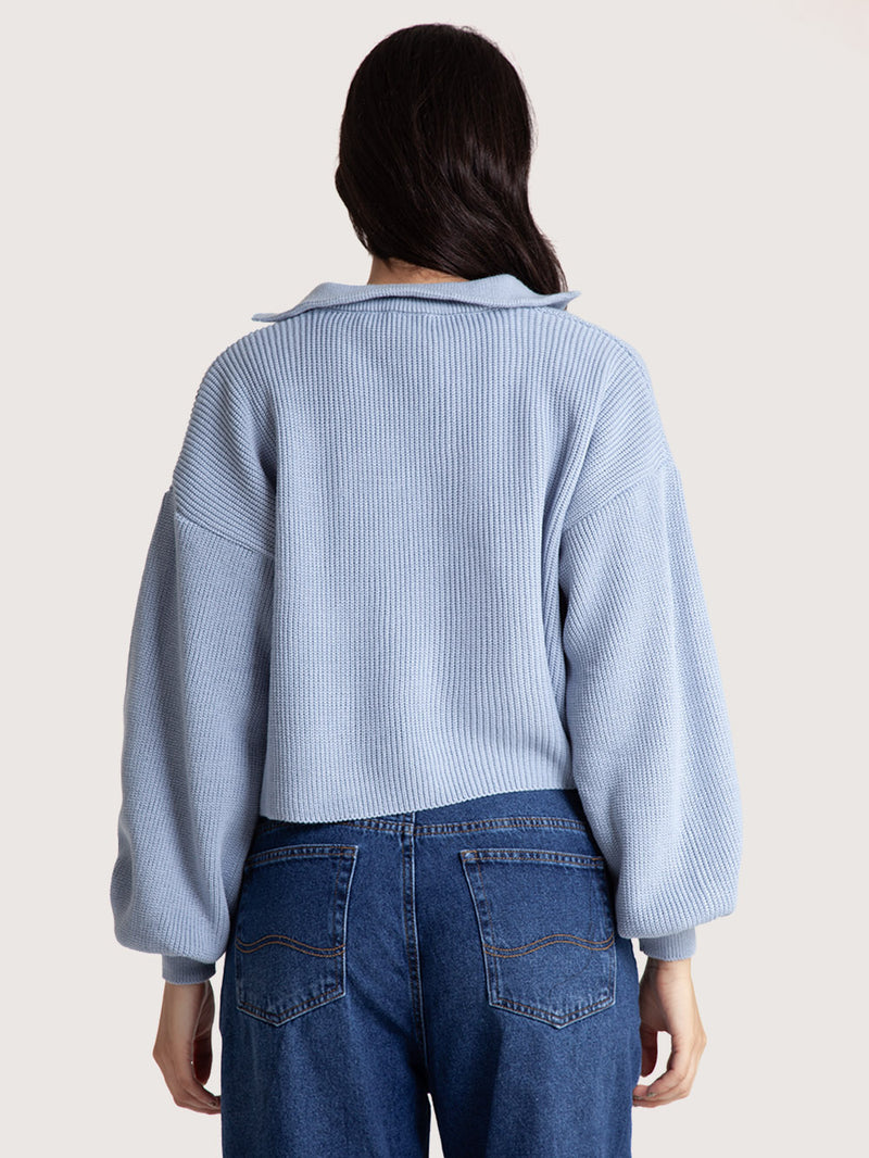 Blusa Tricot Hang Loose Zip Feminino Azul Claro