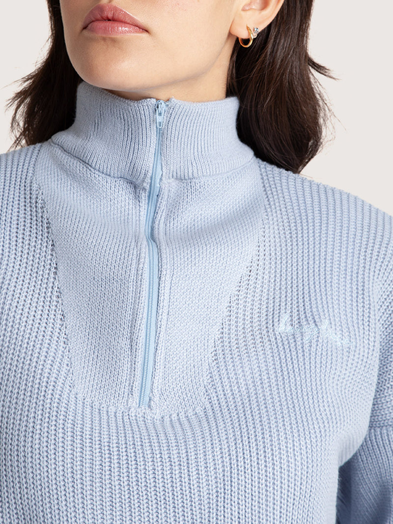 Blusa Tricot Hang Loose Zip Feminino Azul Claro
