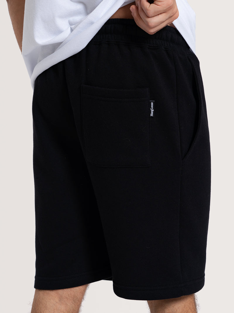 Bermuda Moletom Preta Hang Loose Label Patch