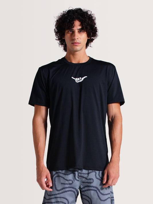Camiseta Surf Manga Curta Preta Hang Loose Speed