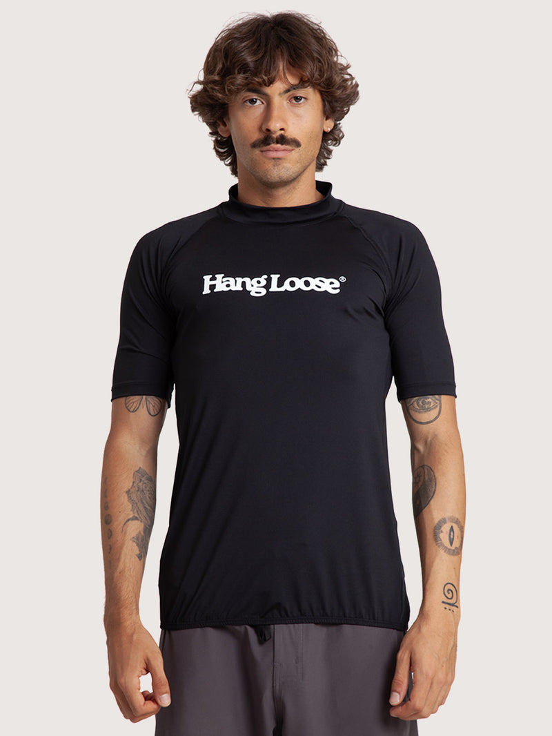 Camiseta Surf Manga Curta Hang Loose Typo Preta