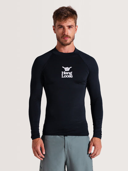 Camiseta Surf Manga Longa Preta Hang Loose Basic