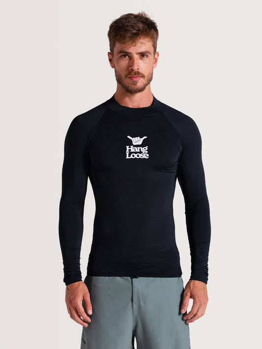 Camiseta Surf Manga Longa Preta Hang Loose Basic