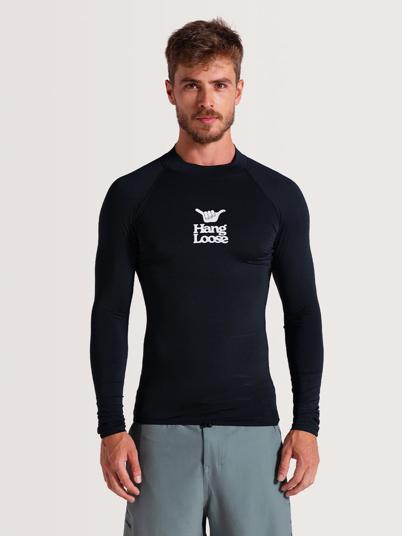 Camiseta Surf Manga Longa Preta Hang Loose Basic