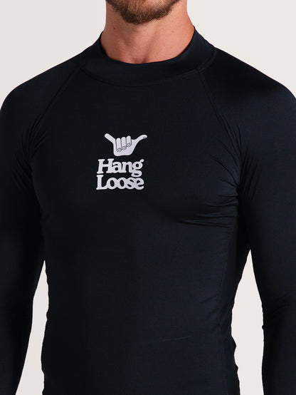 Camiseta Surf Manga Longa Preta Hang Loose Basic