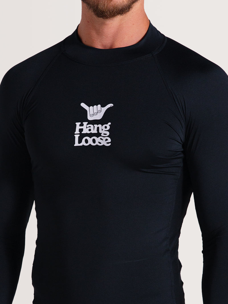 Camiseta Surf Manga Longa Preta Hang Loose Basic
