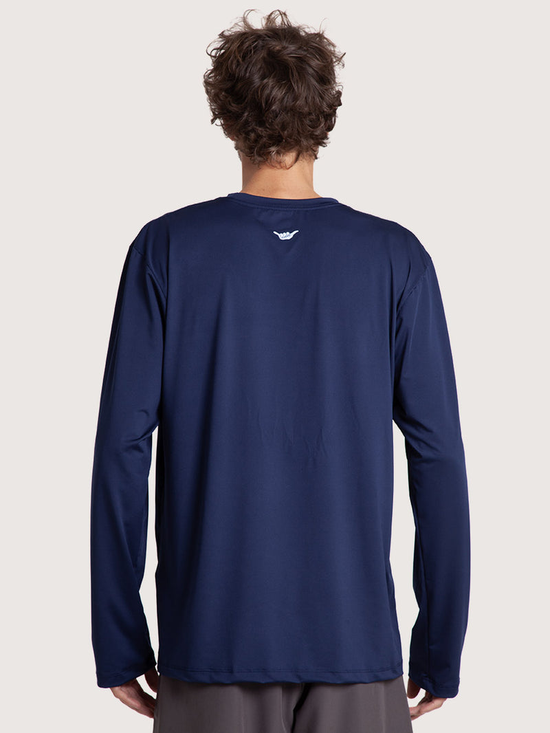 Camiseta Surf Manga Longa Hang Loose Retro Azul Marinho UV Dry