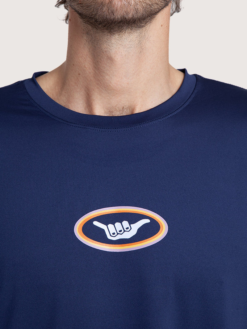 Camiseta Surf Manga Longa Hang Loose Retro Azul Marinho UV Dry