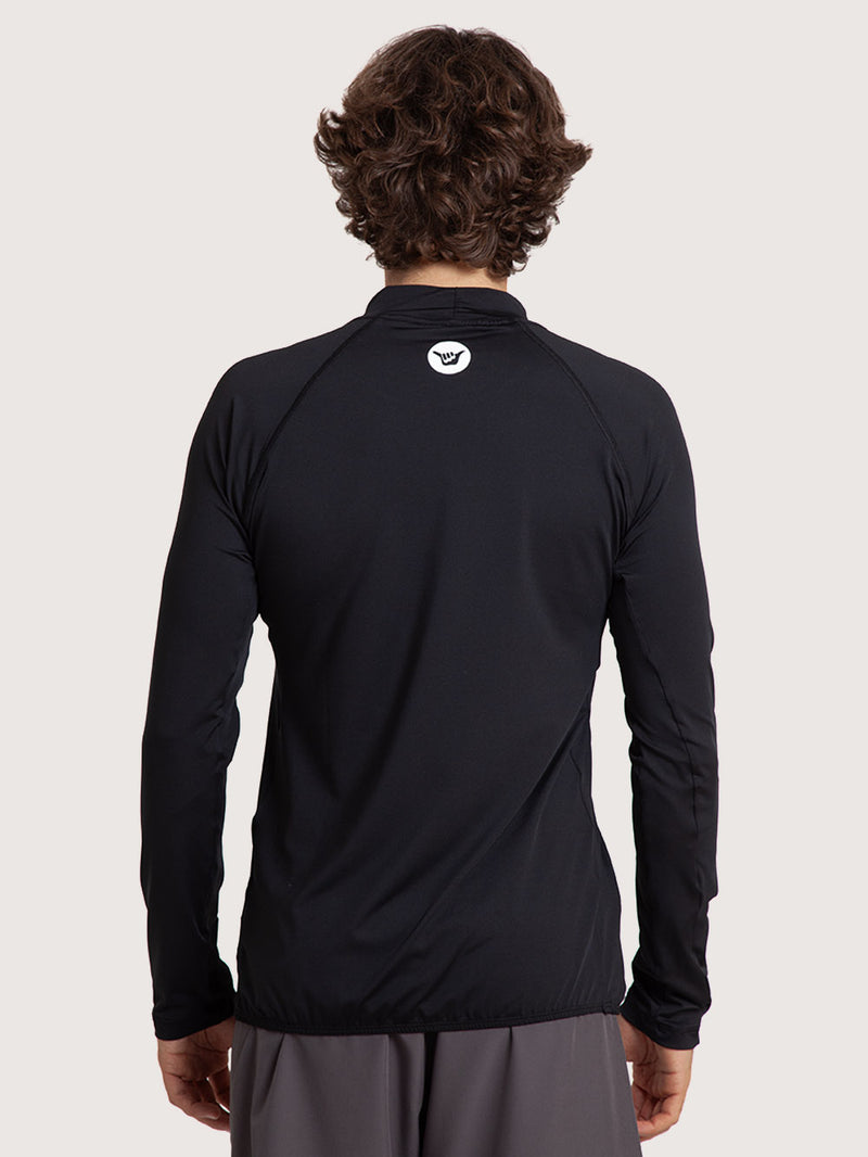 Camiseta Surf Manga Longa Hang Loose Typo Preta UV Dry