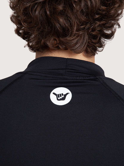 Camiseta Surf Manga Longa Hang Loose Typo Preta UV Dry