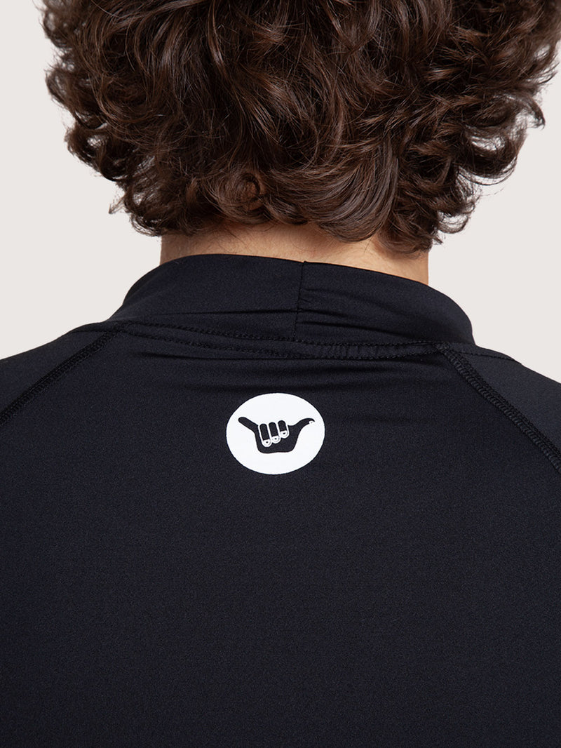 Camiseta Surf Manga Longa Hang Loose Typo Preta UV Dry