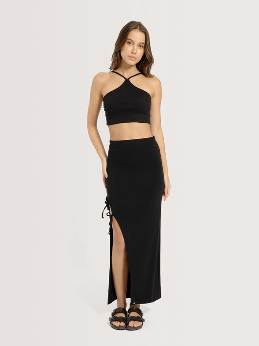 Saia Midi Preta Hang Loose Cutting