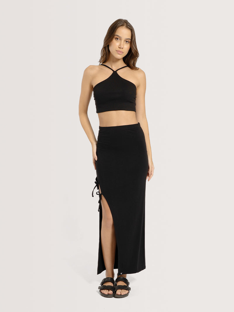 Saia Midi Preta Hang Loose Cutting