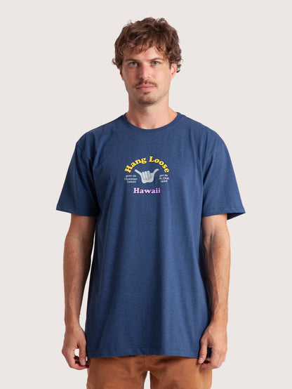 Camiseta Manga Curta Azul Mescla Hang Loose Salute