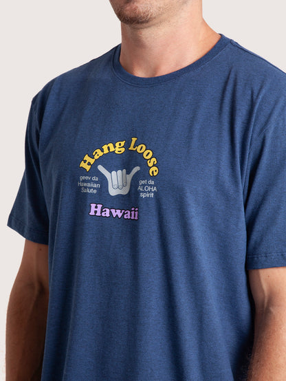 Camiseta Manga Curta Azul Mescla Hang Loose Salute