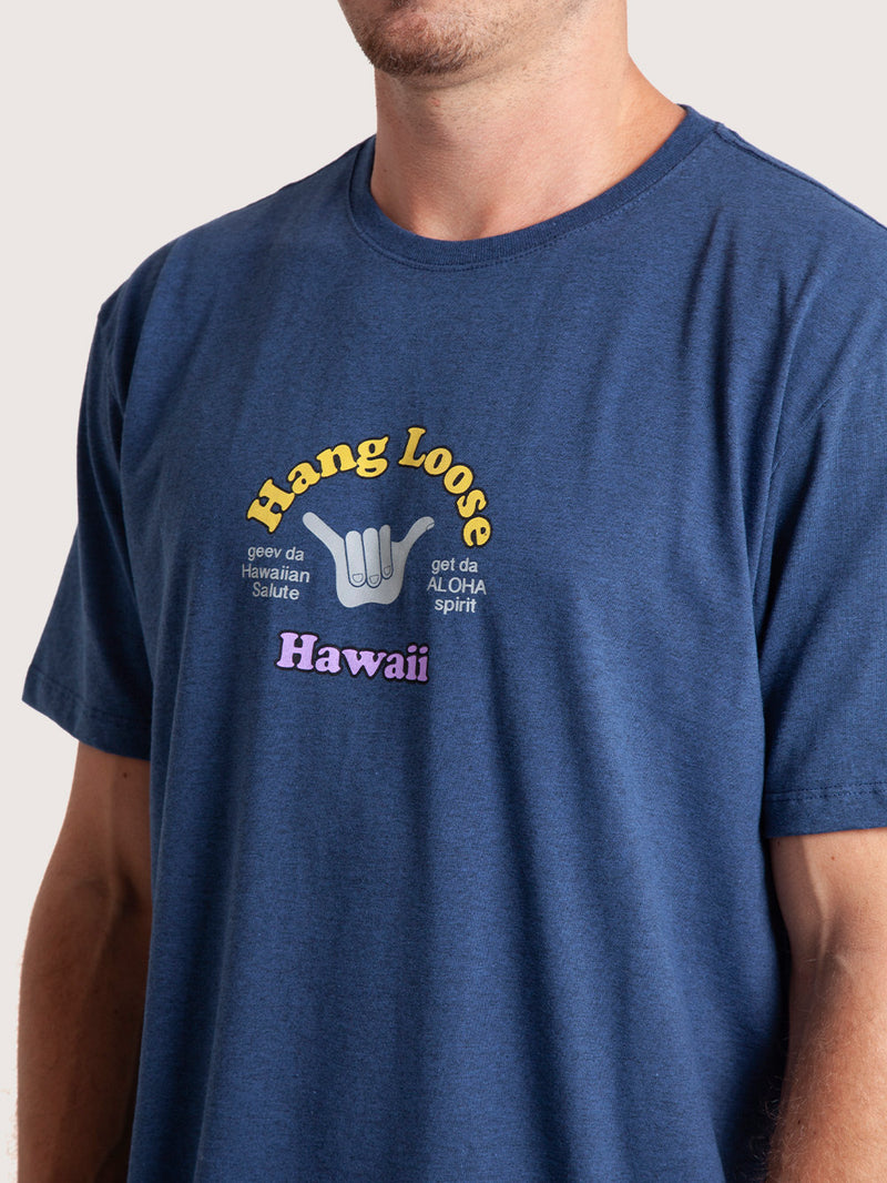 Camiseta Manga Curta Azul Mescla Hang Loose Salute