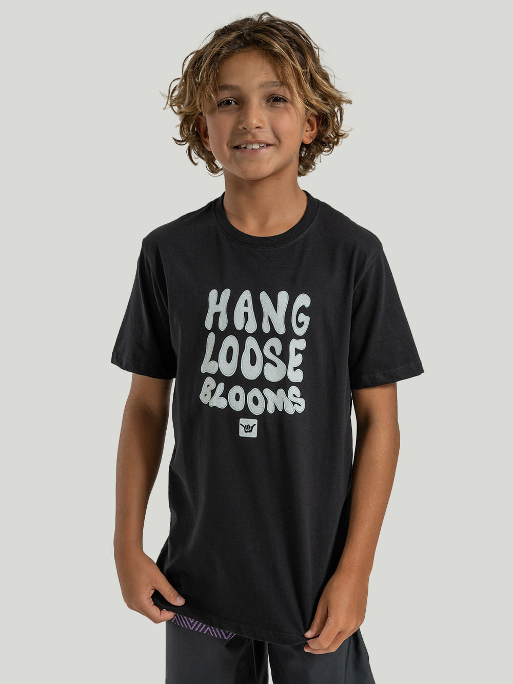 Camiseta Hang Loose Blooms Juvenil Preta