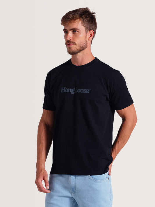 Camiseta Preta Manga Curta Hang Loose Typo