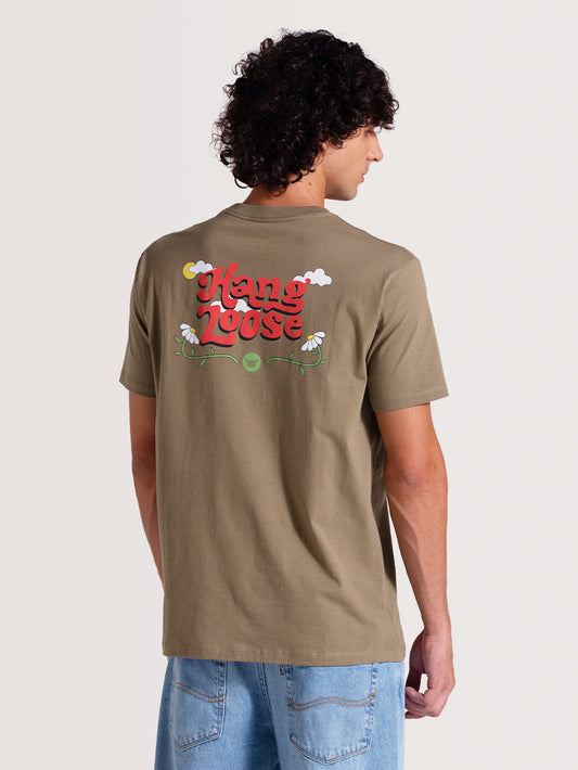 Camiseta Caqui Manga Curta Hang Loose Clouds