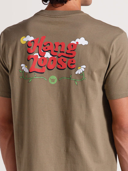 Camiseta Caqui Manga Curta Hang Loose Clouds