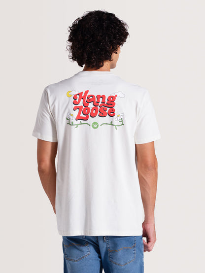 Camiseta Off White Manga Curta Hang Loose Clouds